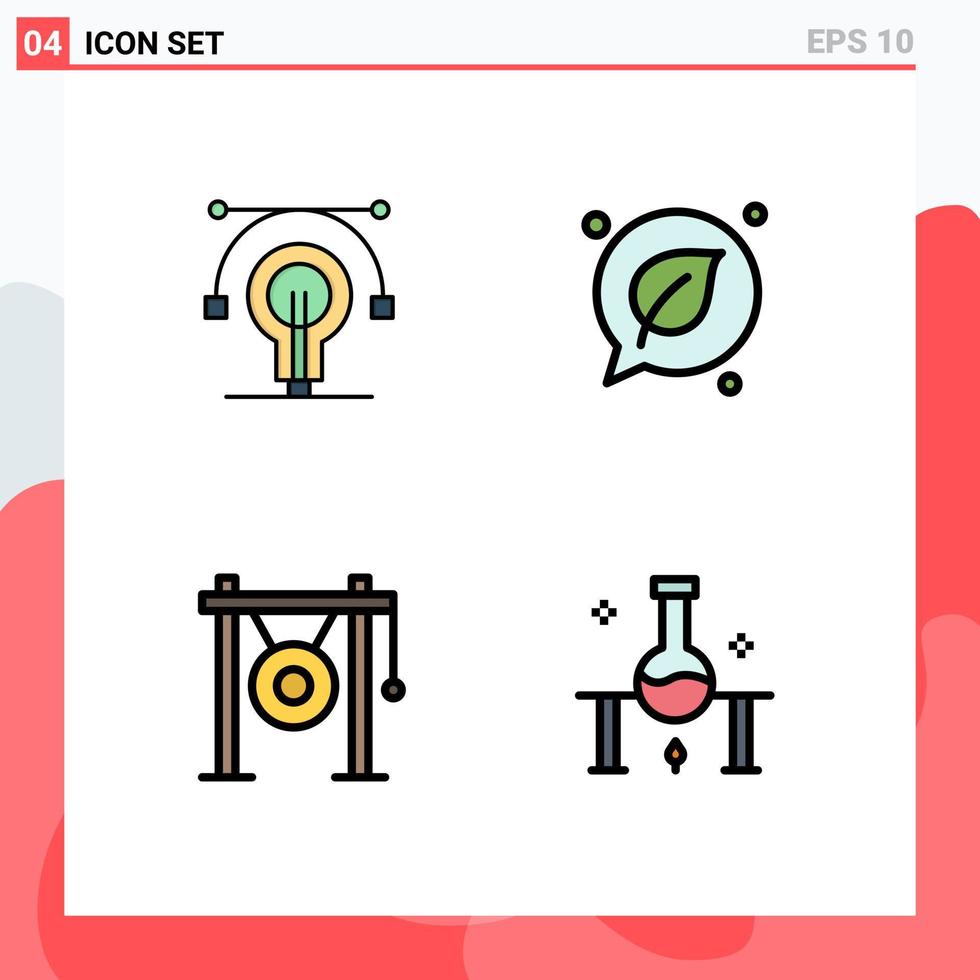 4 Universal Filledline Flat Colors Set for Web and Mobile Applications bulb gong educat leaf music Editable Vector Design Elements