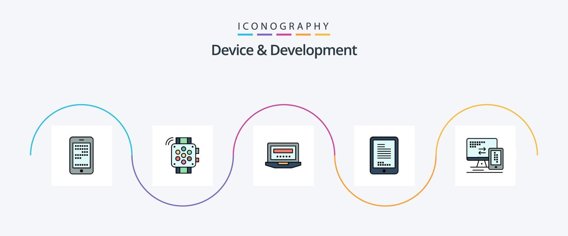Device And Development Line Filled Flat 5 Icon Pack Including monitor. cell. laptop. hardware. mobile vector
