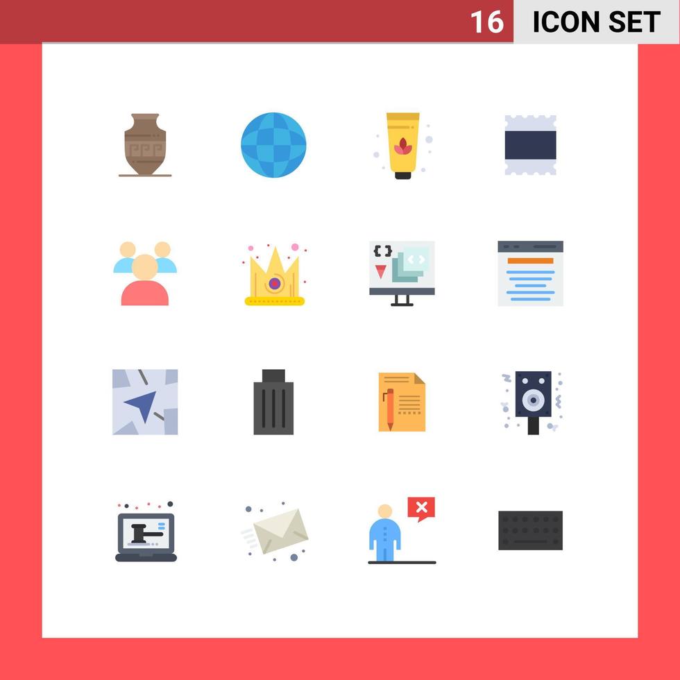 grupo de símbolos de iconos universales de 16 colores planos modernos de rey corona crema mejores estudiantes paquete editable de elementos creativos de diseño de vectores
