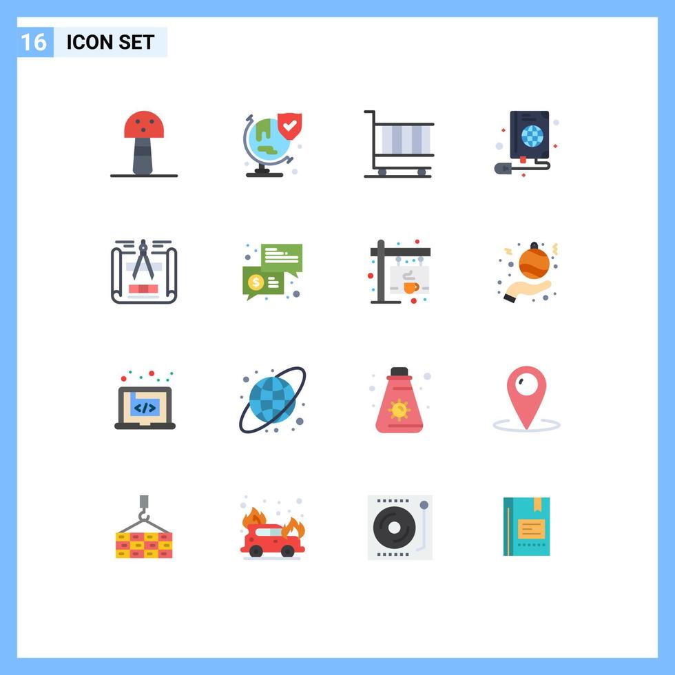 Modern Set of 16 Flat Colors and symbols such as engineering design globe cart web mouse Editable Pack of Creative Vector Design Elements