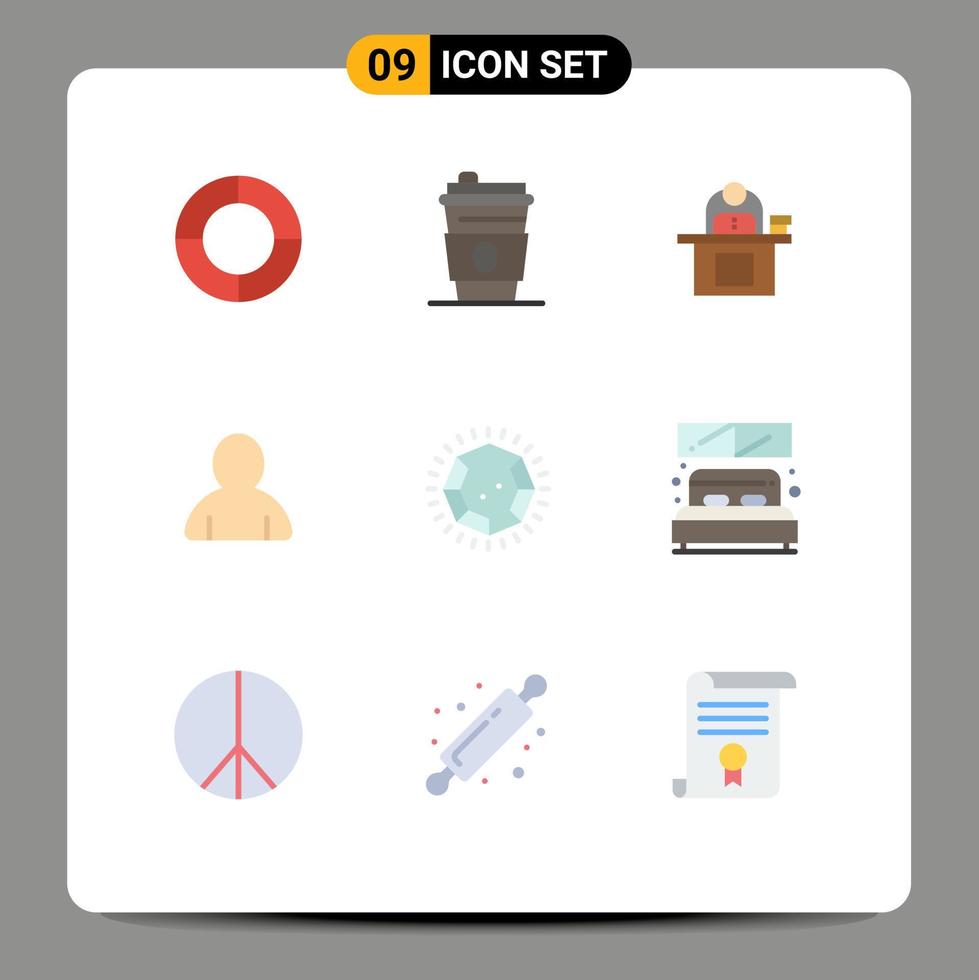 Flat Color Pack of 9 Universal Symbols of gem user computer avatar user Editable Vector Design Elements