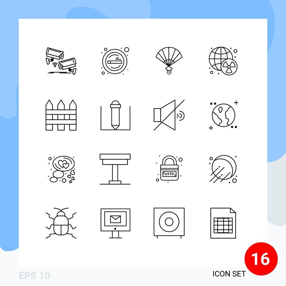 Pictogram Set of 16 Simple Outlines of world radioactive smoke nuclear china Editable Vector Design Elements