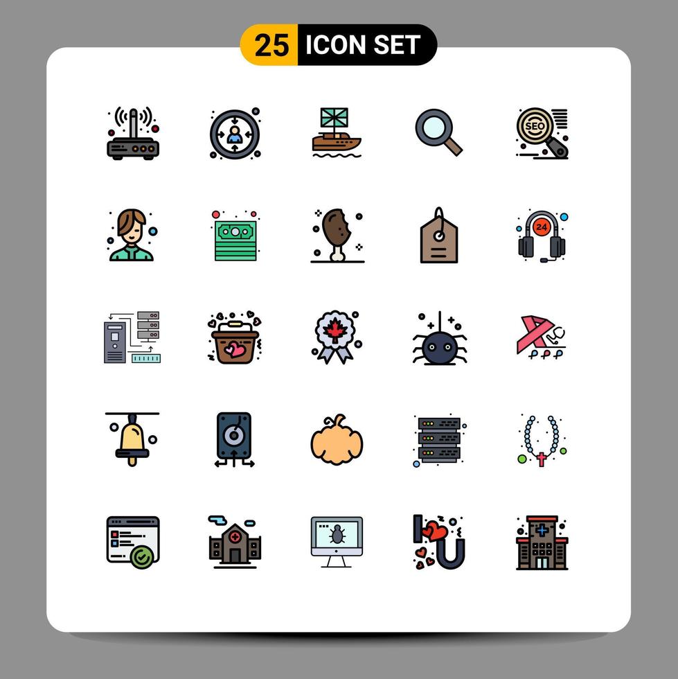 25 Universal Filled line Flat Color Signs Symbols of find search user magnifier kingdom Editable Vector Design Elements
