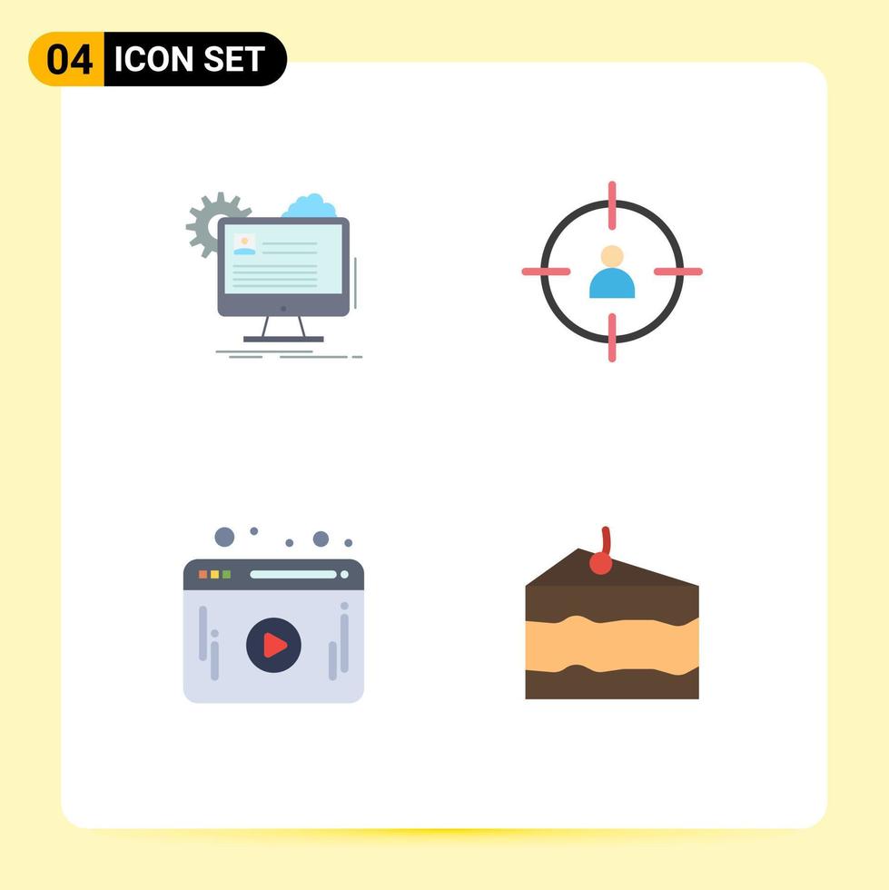 Pack of 4 Modern Flat Icons Signs and Symbols for Web Print Media such as account video edit human player Editable Vector Design Elements