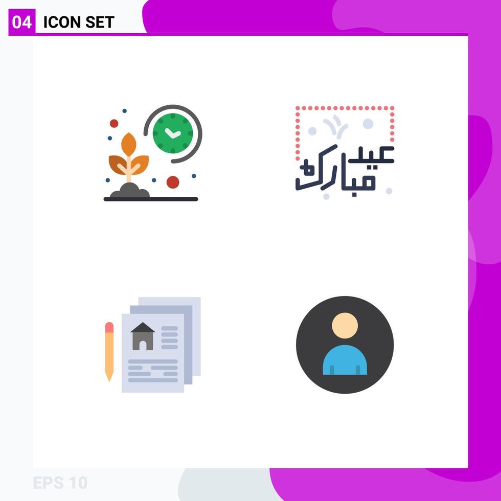 4 iconos planos universales establecidos para aplicaciones web y móviles farm islam grow mubarak document elementos de diseño vectorial editables vector