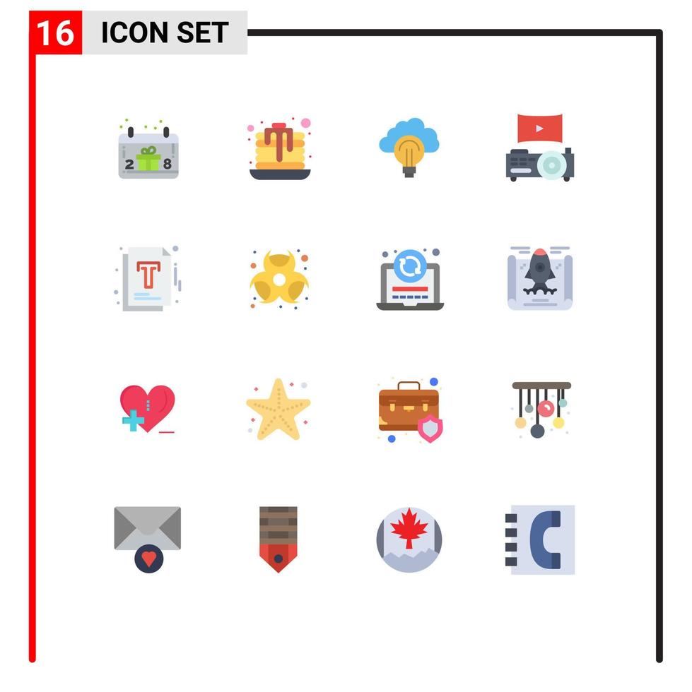 Mobile Interface Flat Color Set of 16 Pictograms of management document light theatre cinema Editable Pack of Creative Vector Design Elements