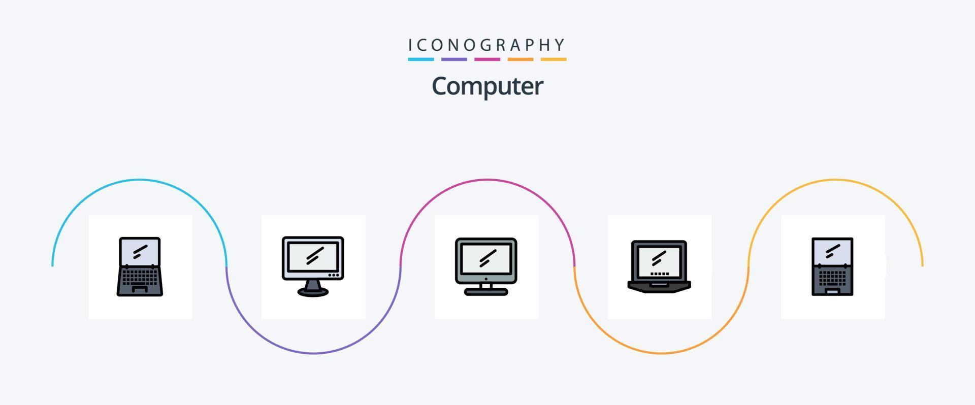 paquete de iconos de 5 planos llenos de línea de computadora que incluye . imac. ordenador portátil. dispositivo vector