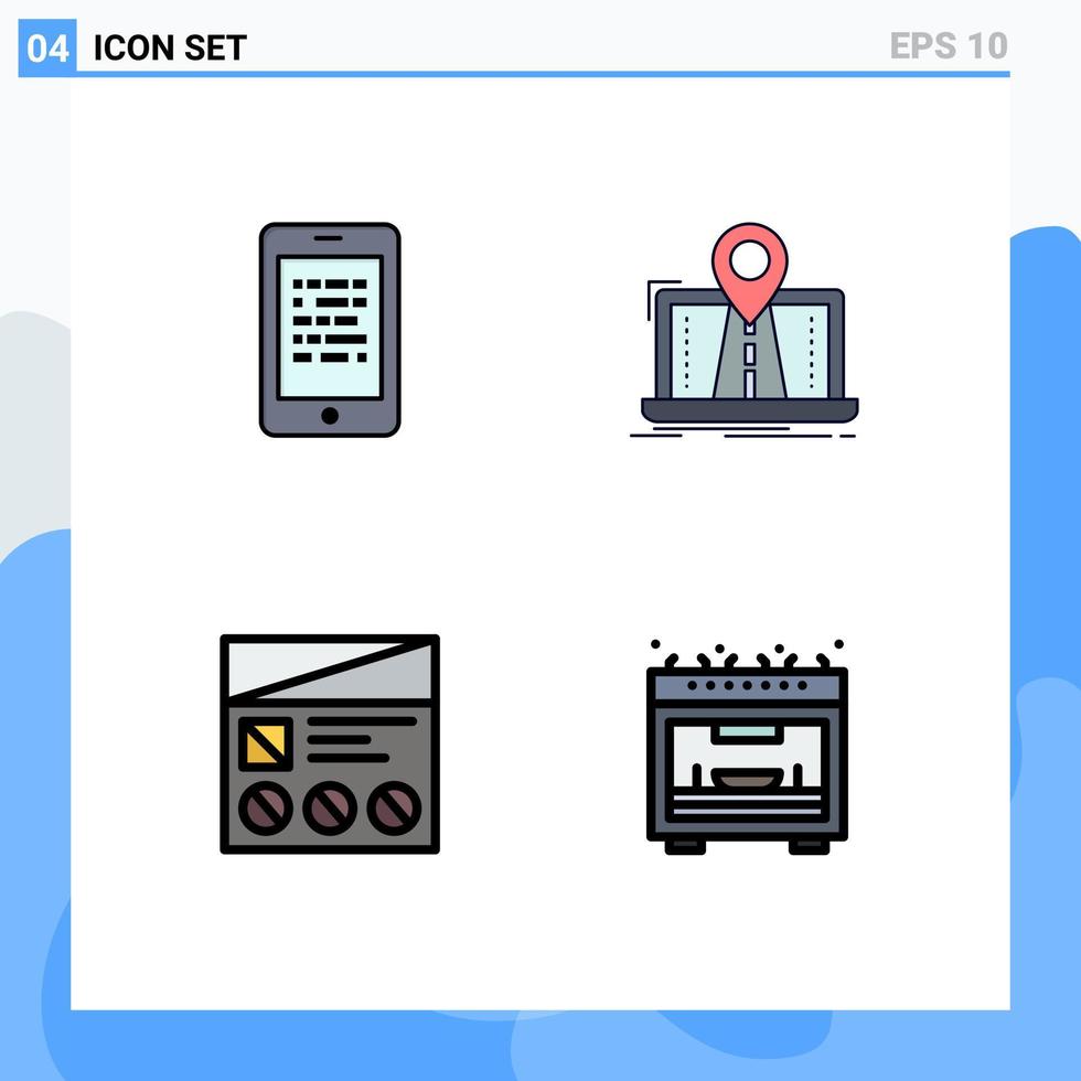 4 Filledline Flat Color concept for Websites Mobile and Apps mobile route secure map lo Editable Vector Design Elements