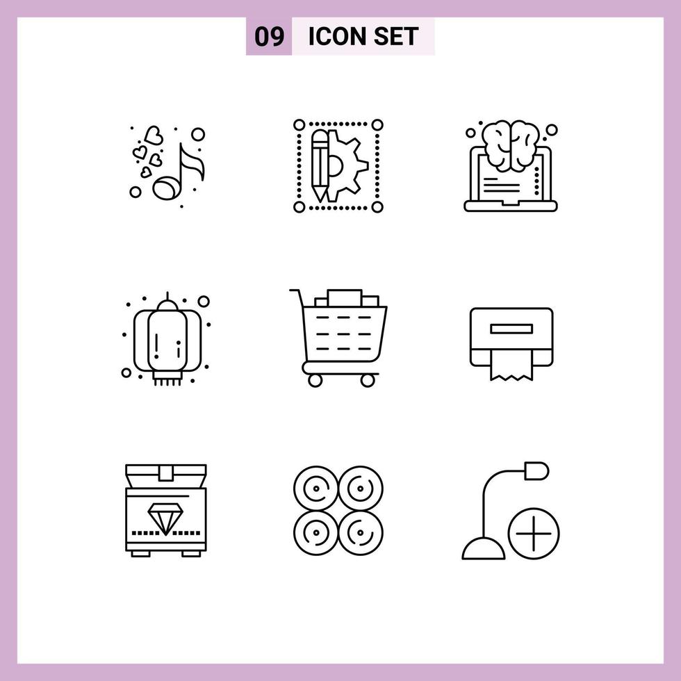 Outline Pack of 9 Universal Symbols of checkout lantern brain decoration china Editable Vector Design Elements