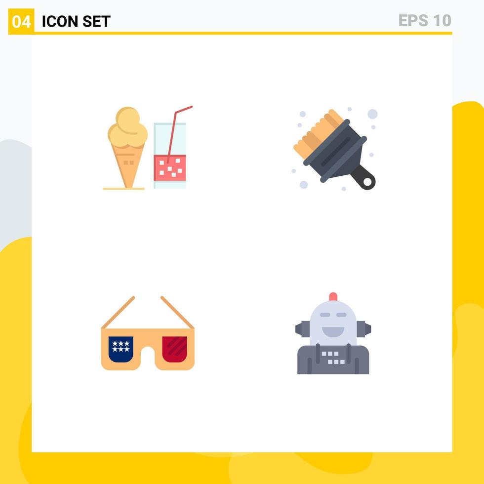 Pack of 4 creative Flat Icons of drink glasses juice paint usa Editable Vector Design Elements