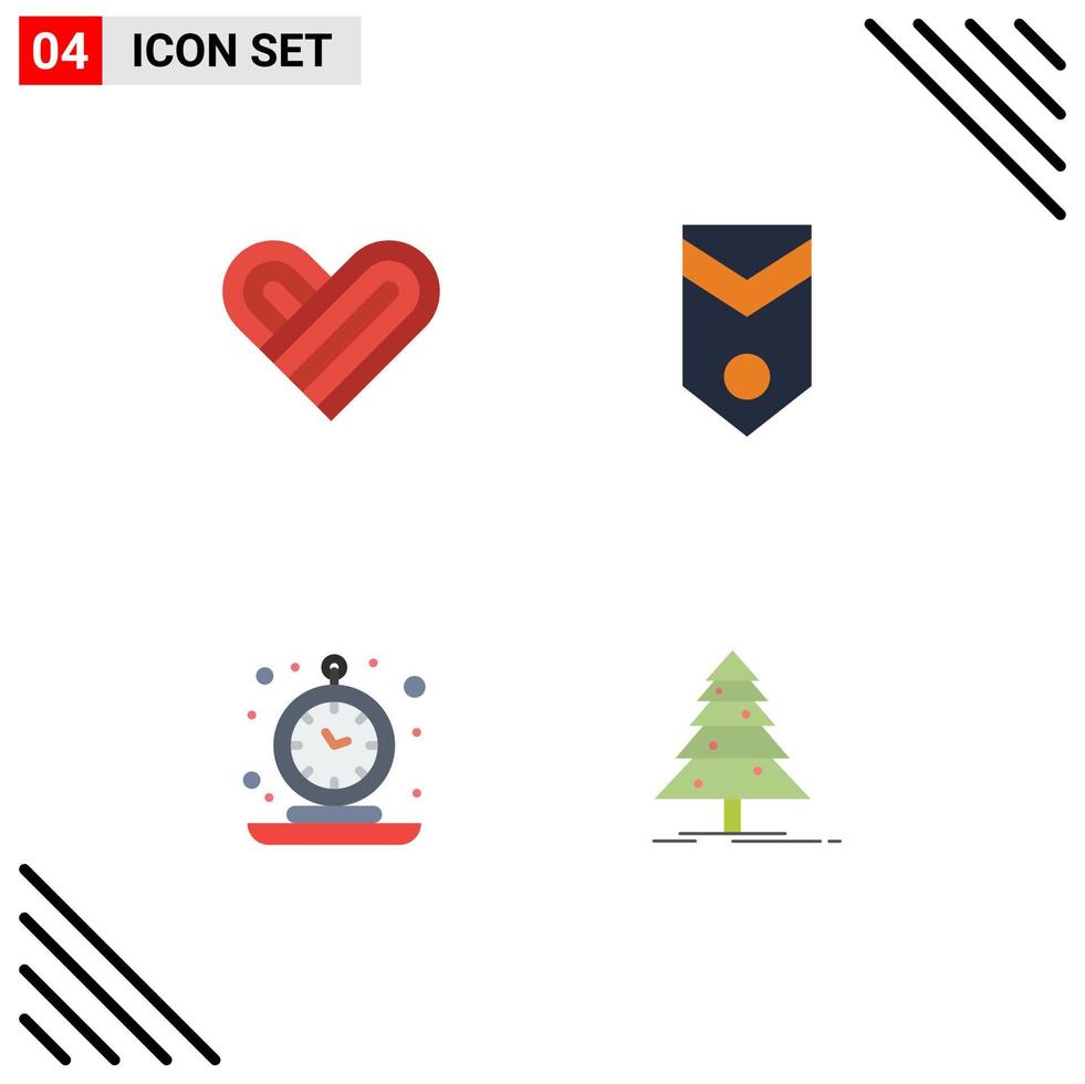 Group of 4 Flat Icons Signs and Symbols for heart clock badge rank retro Editable Vector Design Elements
