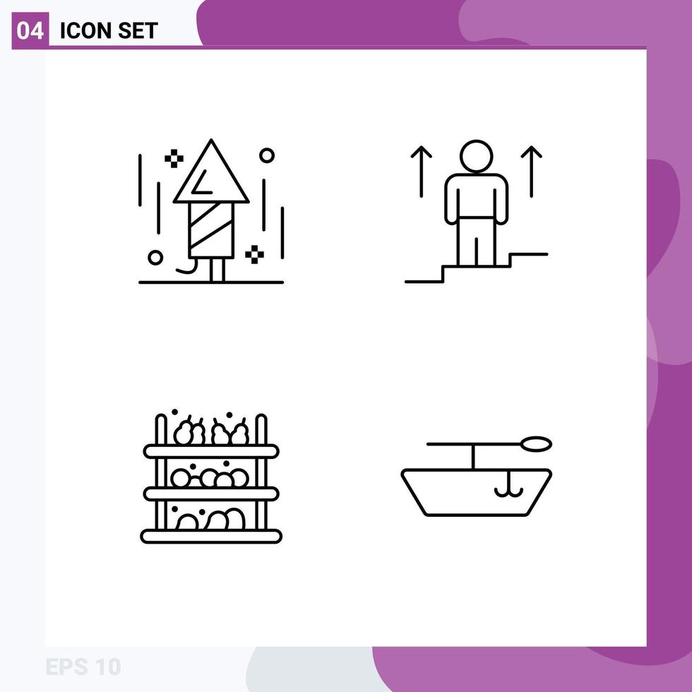 Mobile Interface Line Set of 4 Pictograms of celebration grocery rocket arrow supermarket Editable Vector Design Elements