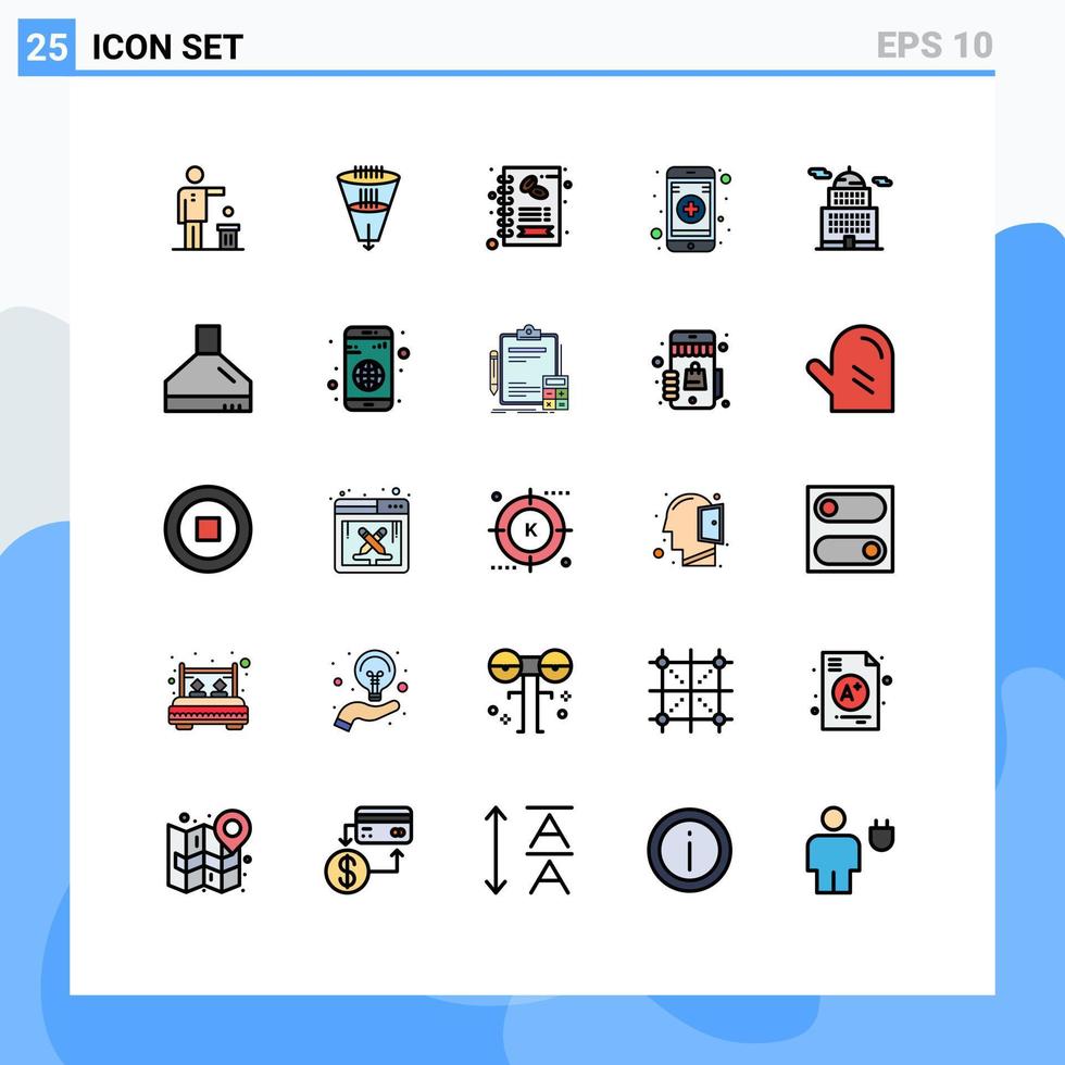 Modern Set of 25 Filled line Flat Colors Pictograph of administration online filtration medical menu Editable Vector Design Elements