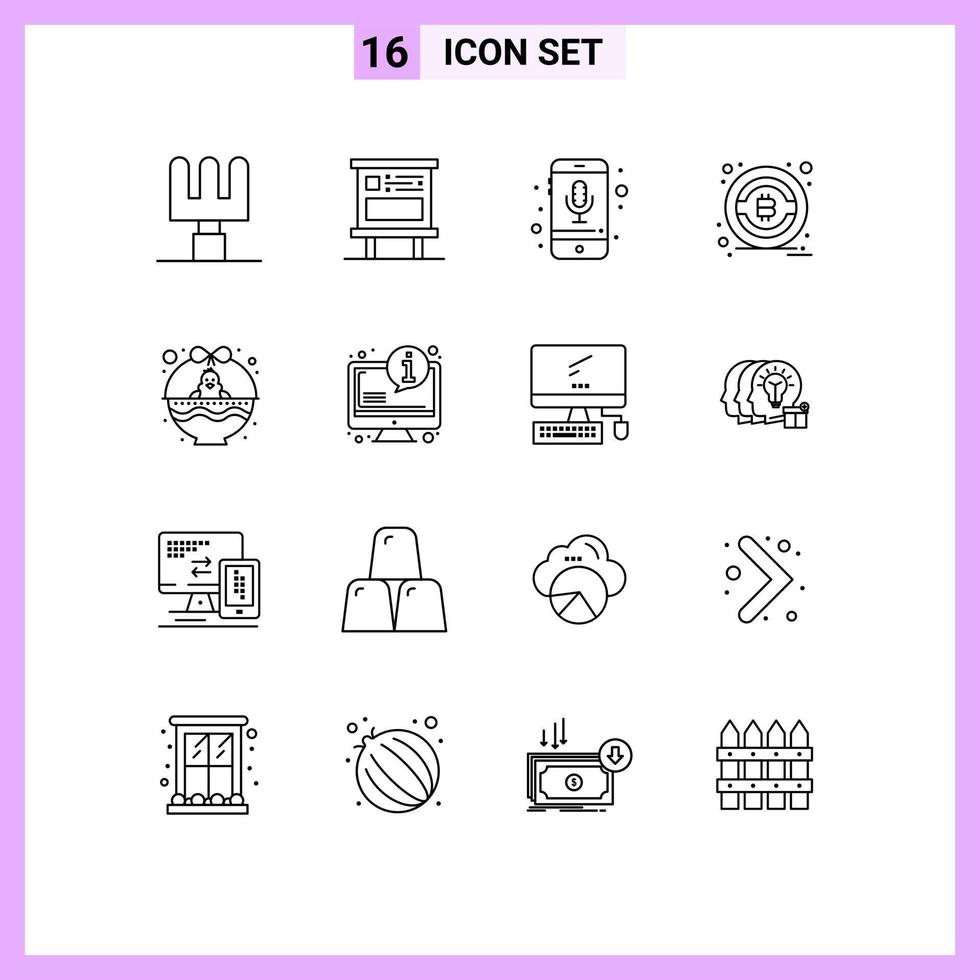 Universal Icon Symbols Group of 16 Modern Outlines of holiday cart mobile basket money Editable Vector Design Elements