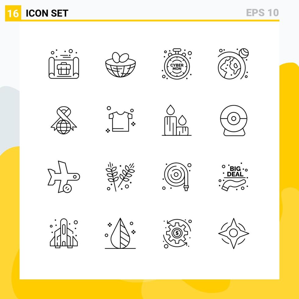 Modern Set of 16 Outlines and symbols such as globe care cyber system astronomy Editable Vector Design Elements