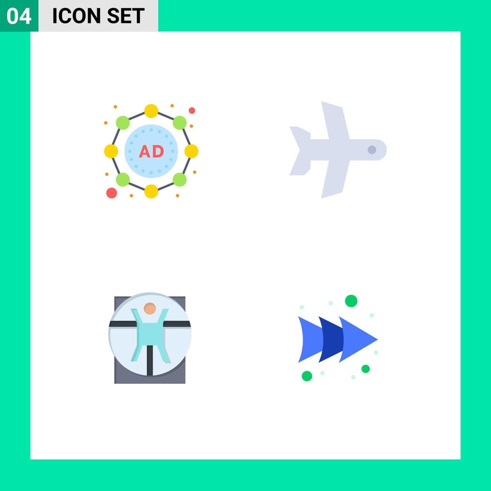 conjunto de iconos planos de interfaz móvil de 4 pictogramas de elementos de diseño vectorial editables de flecha de vehículo de avión médico publicitario vector