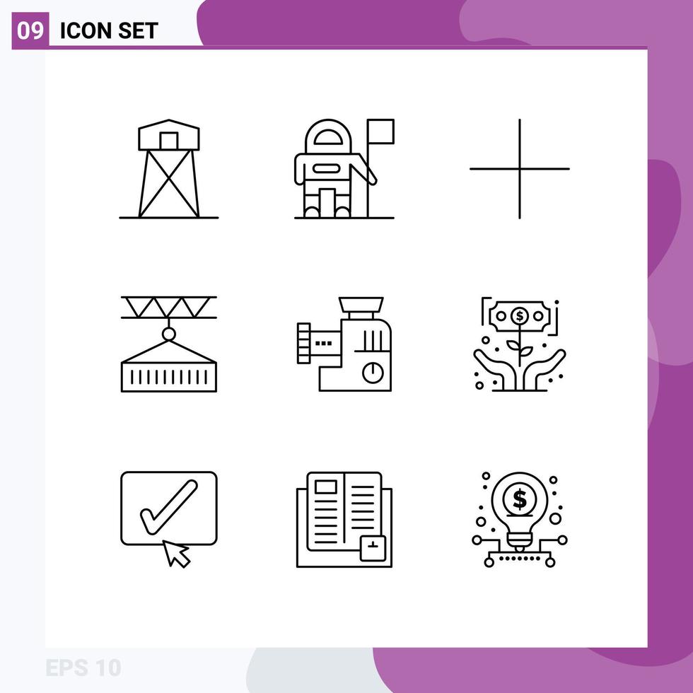 Set of 9 Modern UI Icons Symbols Signs for kitchen shipping services add shipping delivery Editable Vector Design Elements