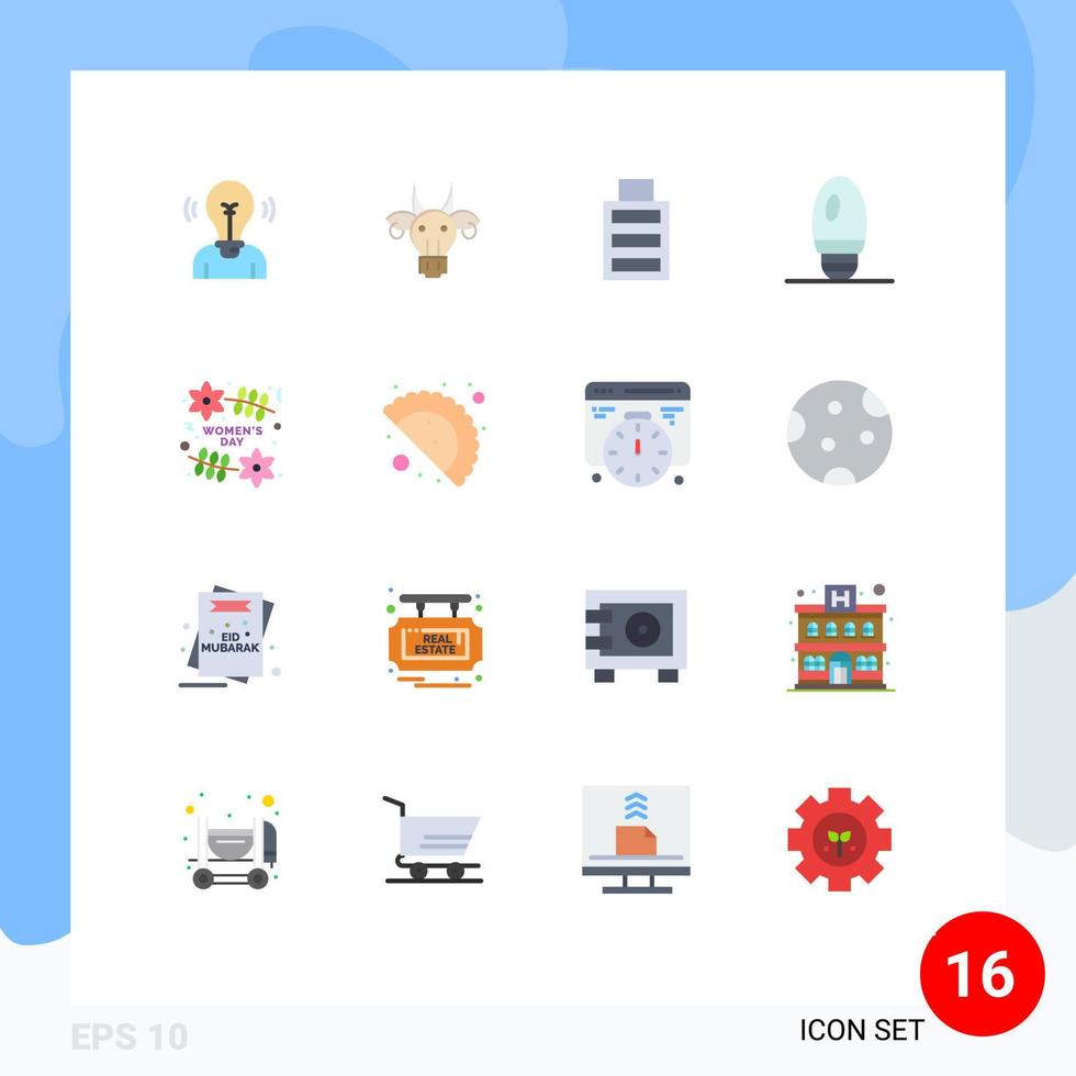 Set of 16 Modern UI Icons Symbols Signs for organization lamp indian candle simple Editable Pack of Creative Vector Design Elements