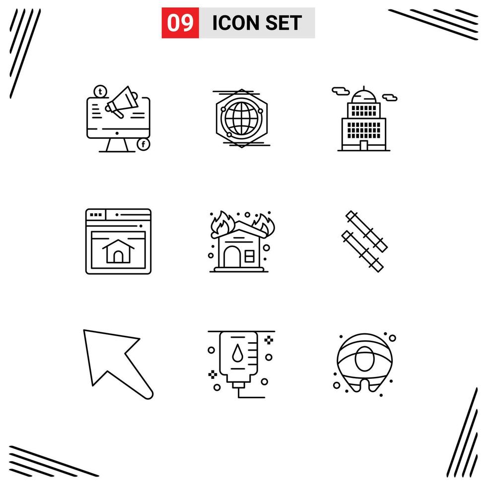 Pack of 9 creative Outlines of fire webpage idea web museum Editable Vector Design Elements
