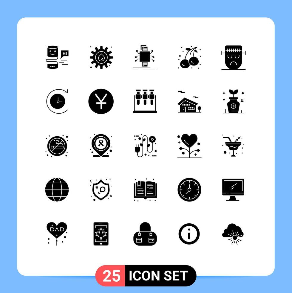 25 Universal Solid Glyphs Set for Web and Mobile Applications cartoon food analysis cherry reporting Editable Vector Design Elements