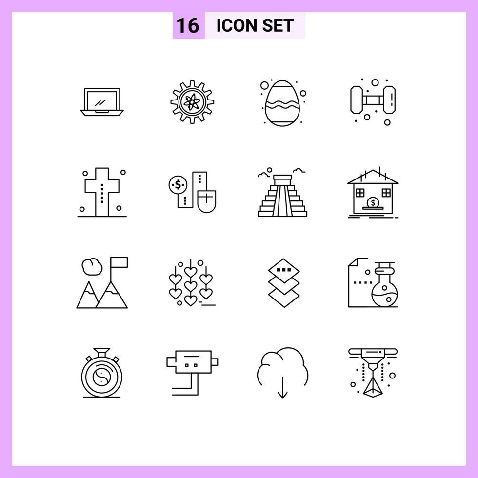 Set of 16 Modern UI Icons Symbols Signs for costume training lab gym festival Editable Vector Design Elements