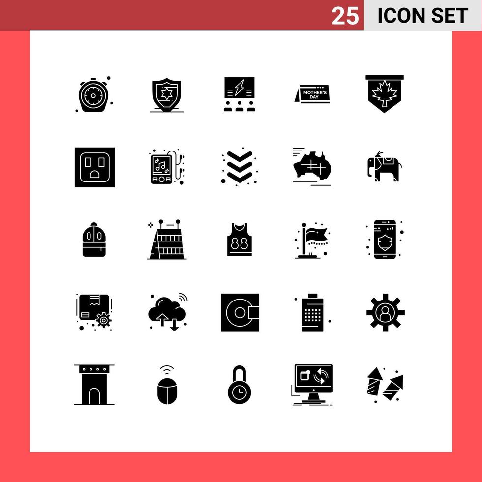 Modern Set of 25 Solid Glyphs Pictograph of date calendar brainstorming thinking team Editable Vector Design Elements