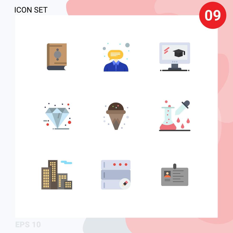 9 colores planos universales establecidos para aplicaciones web y móviles elementos de diseño de vectores editables de diamantes premium de educación especial de helados