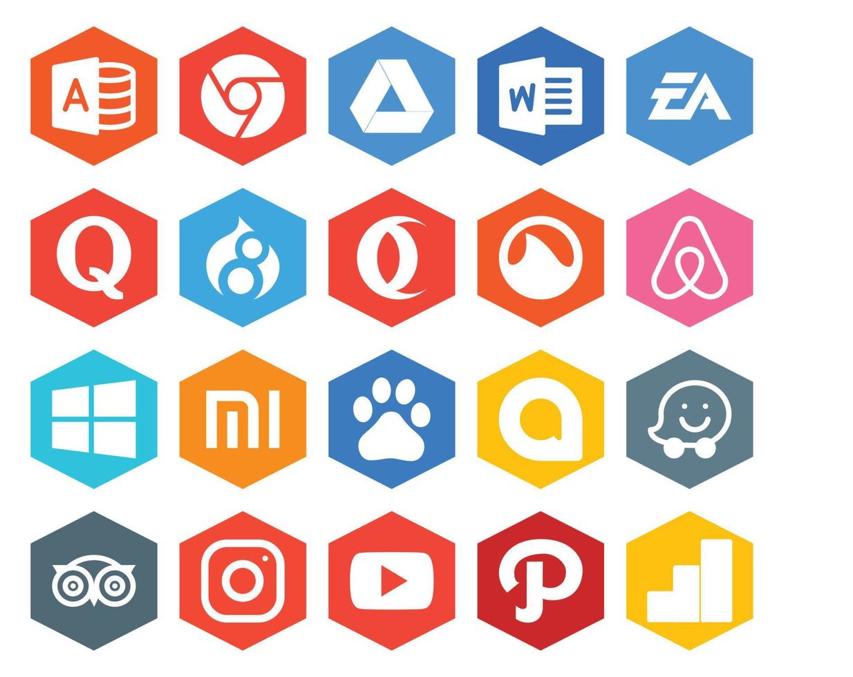 20 Social Media Icon Pack Including waze baidu question xiaomi air bnb vector