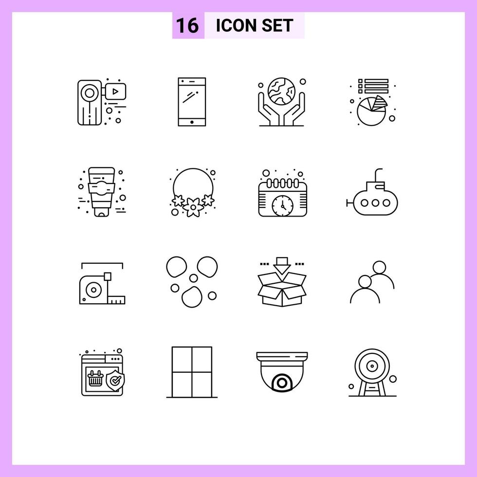 Set of 16 Commercial Outlines pack for statistics chart android protection human hand Editable Vector Design Elements