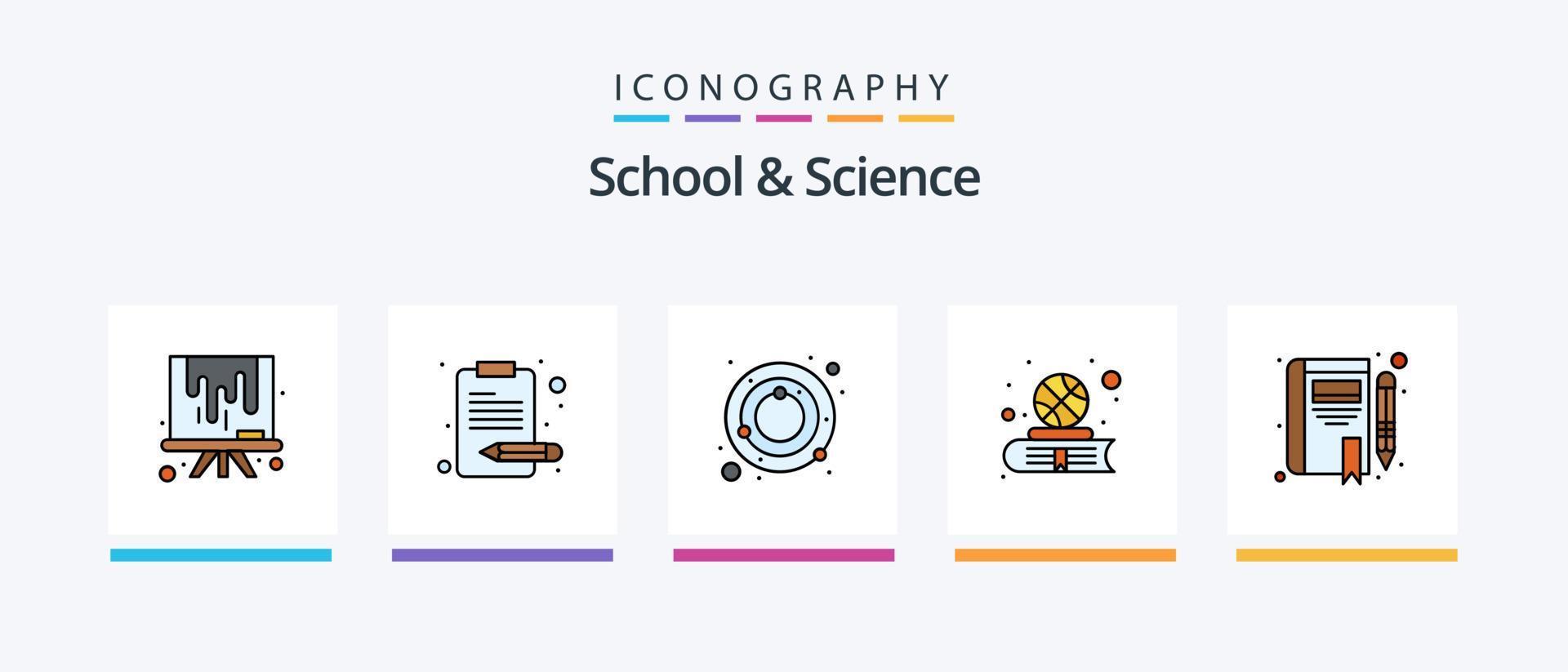 la línea de la escuela y la ciencia llenó el paquete de 5 íconos, incluida la lectura. estudiar. libro. escuela. calendario. diseño de iconos creativos vector