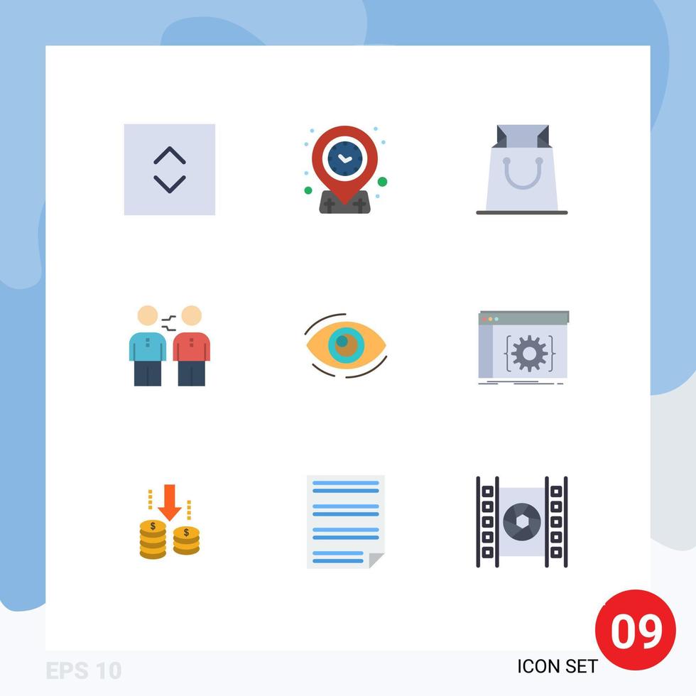 Universal Icon Symbols Group of 9 Modern Flat Colors of eye handshake shop deal business Editable Vector Design Elements