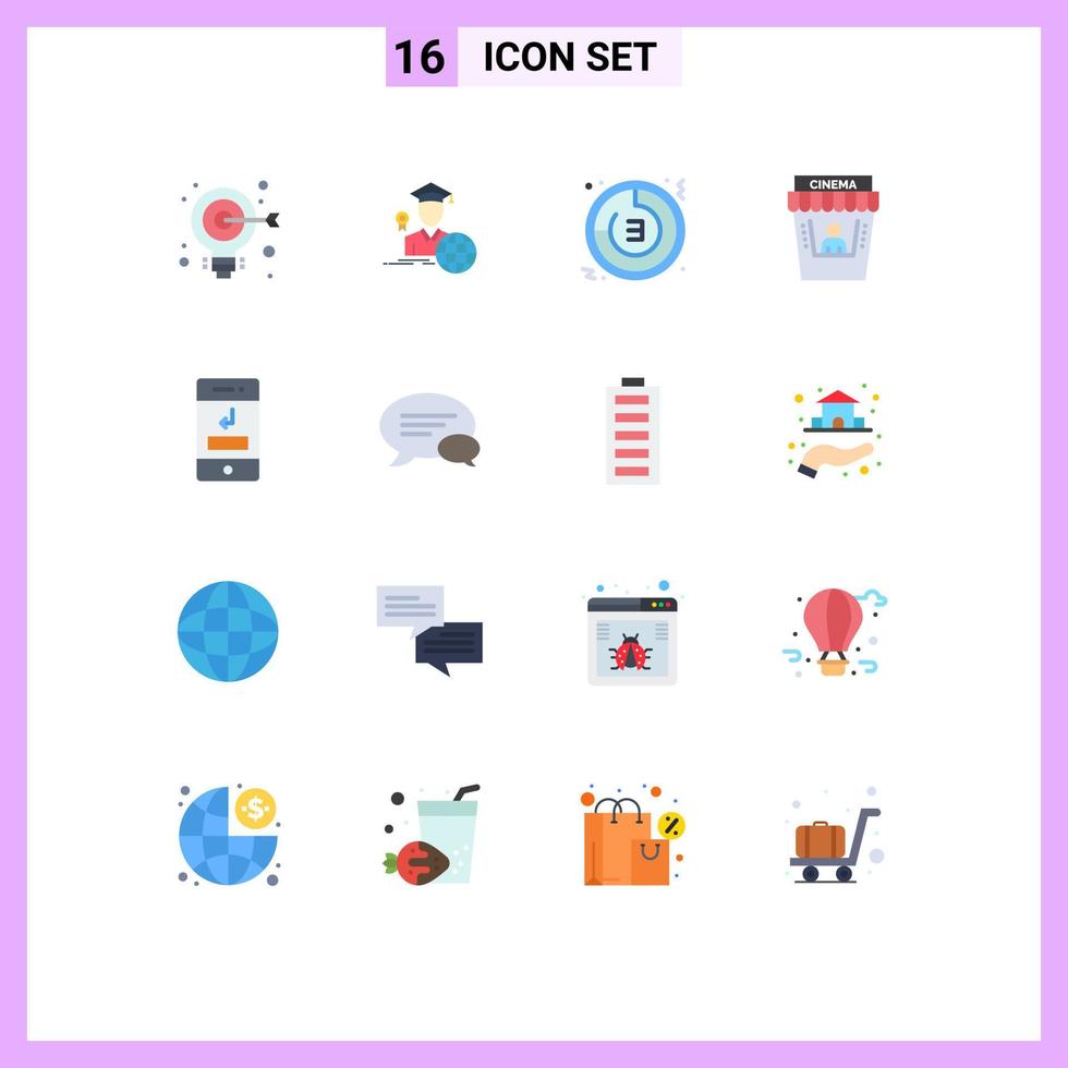 User Interface Pack of 16 Basic Flat Colors of arrows movie theater countdown movie stopwatch Editable Pack of Creative Vector Design Elements