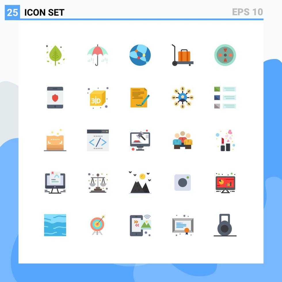 Mobile Interface Flat Color Set of 25 Pictograms of security turbine spring fan baggage Editable Vector Design Elements