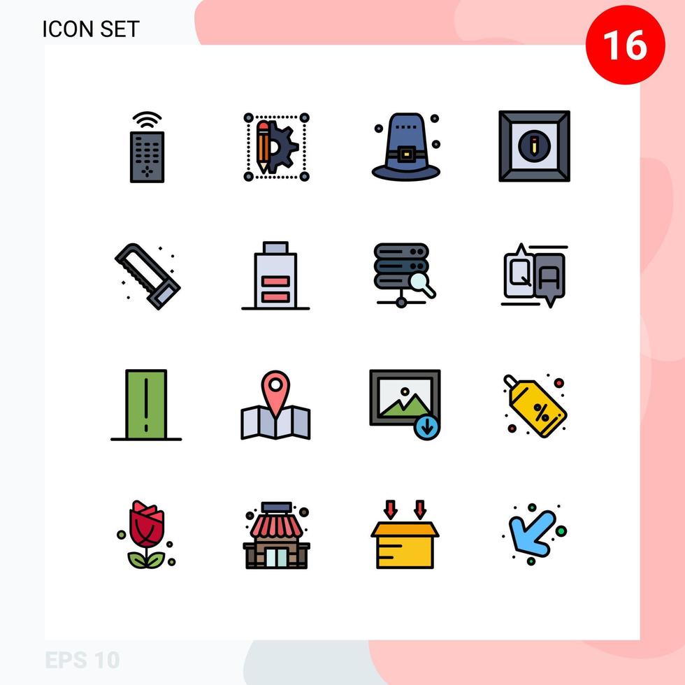 Modern Set of 16 Flat Color Filled Lines and symbols such as saw plumber hat mechanical edit Editable Creative Vector Design Elements
