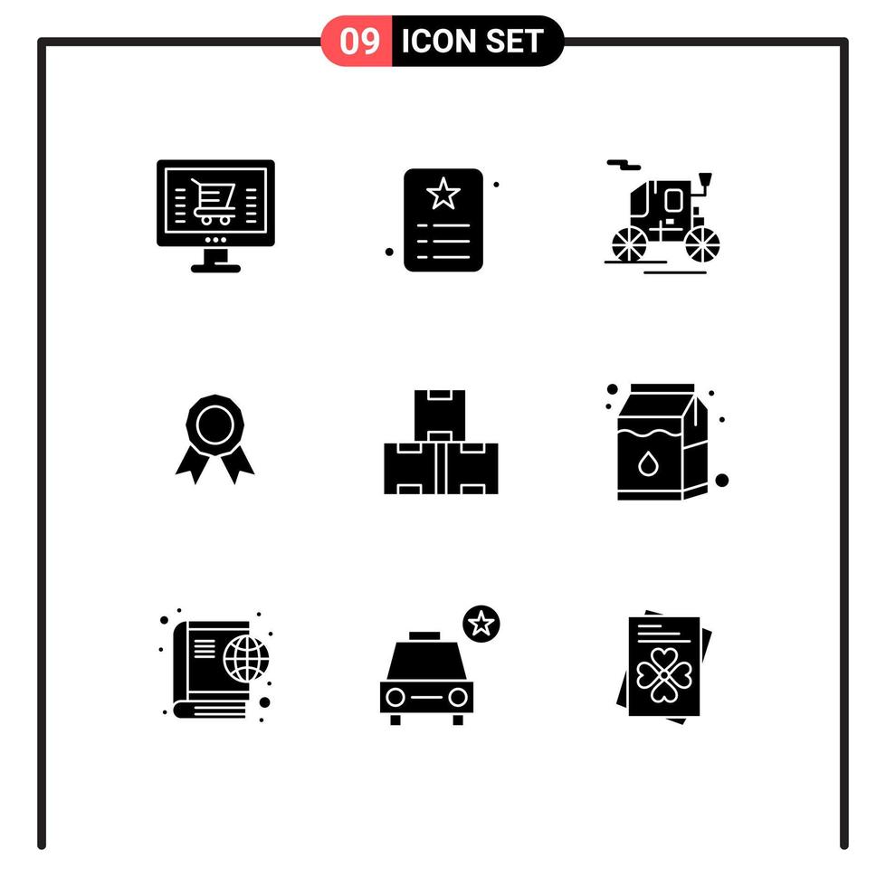 Pictogram Set of 9 Simple Solid Glyphs of industry stock medal identity frame badge Editable Vector Design Elements