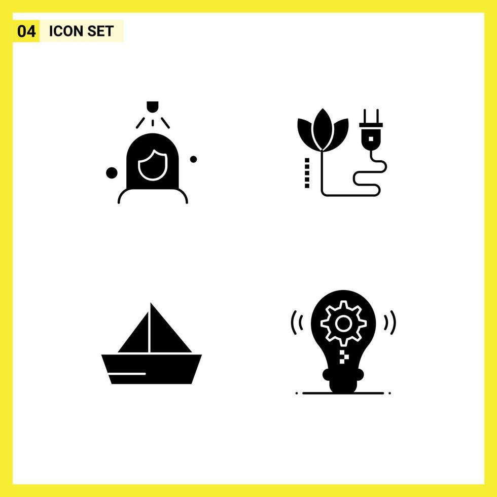 Modern Set of 4 Solid Glyphs Pictograph of woman sail cleaning cable vehicles Editable Vector Design Elements