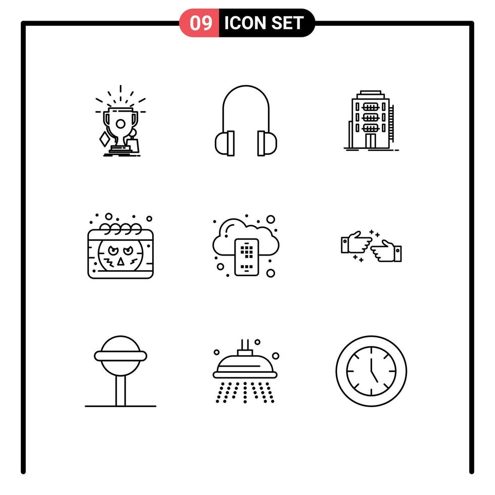 Set of 9 Vector Outlines on Grid for backup halloween building date hotel Editable Vector Design Elements