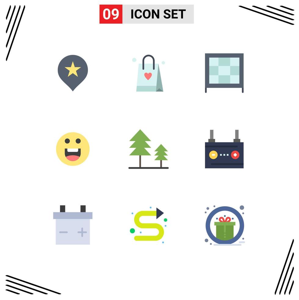 Pack of 9 creative Flat Colors of car accumulator furniture trees cypress Editable Vector Design Elements