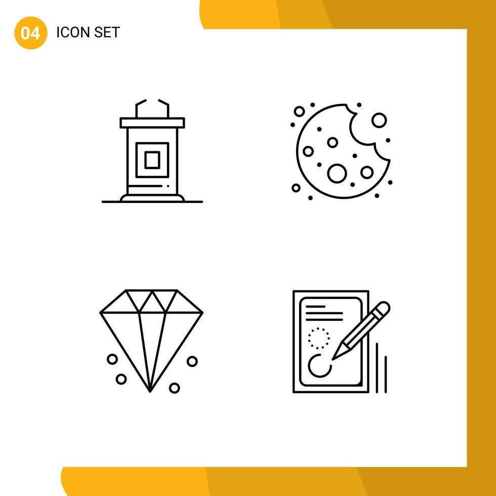 Set of 4 Modern UI Icons Symbols Signs for desk finance professor food edit Editable Vector Design Elements