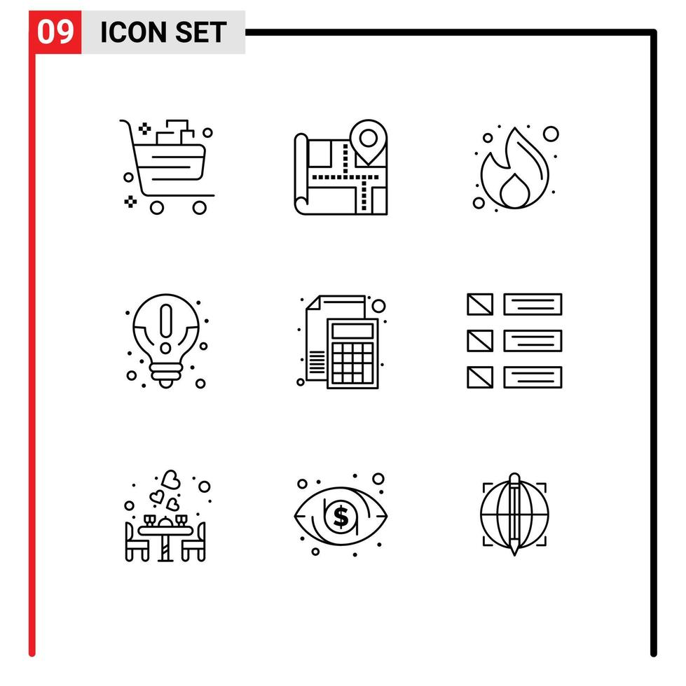 Pack of 9 Modern Outlines Signs and Symbols for Web Print Media such as accounting information business idea seo Editable Vector Design Elements