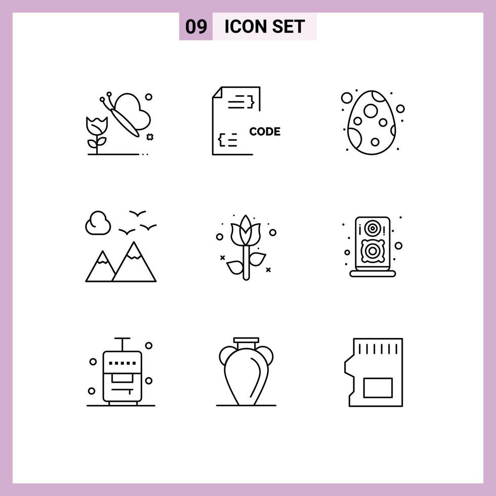 Pictogram Set of 9 Simple Outlines of easter travel decoration scenery mountains Editable Vector Design Elements