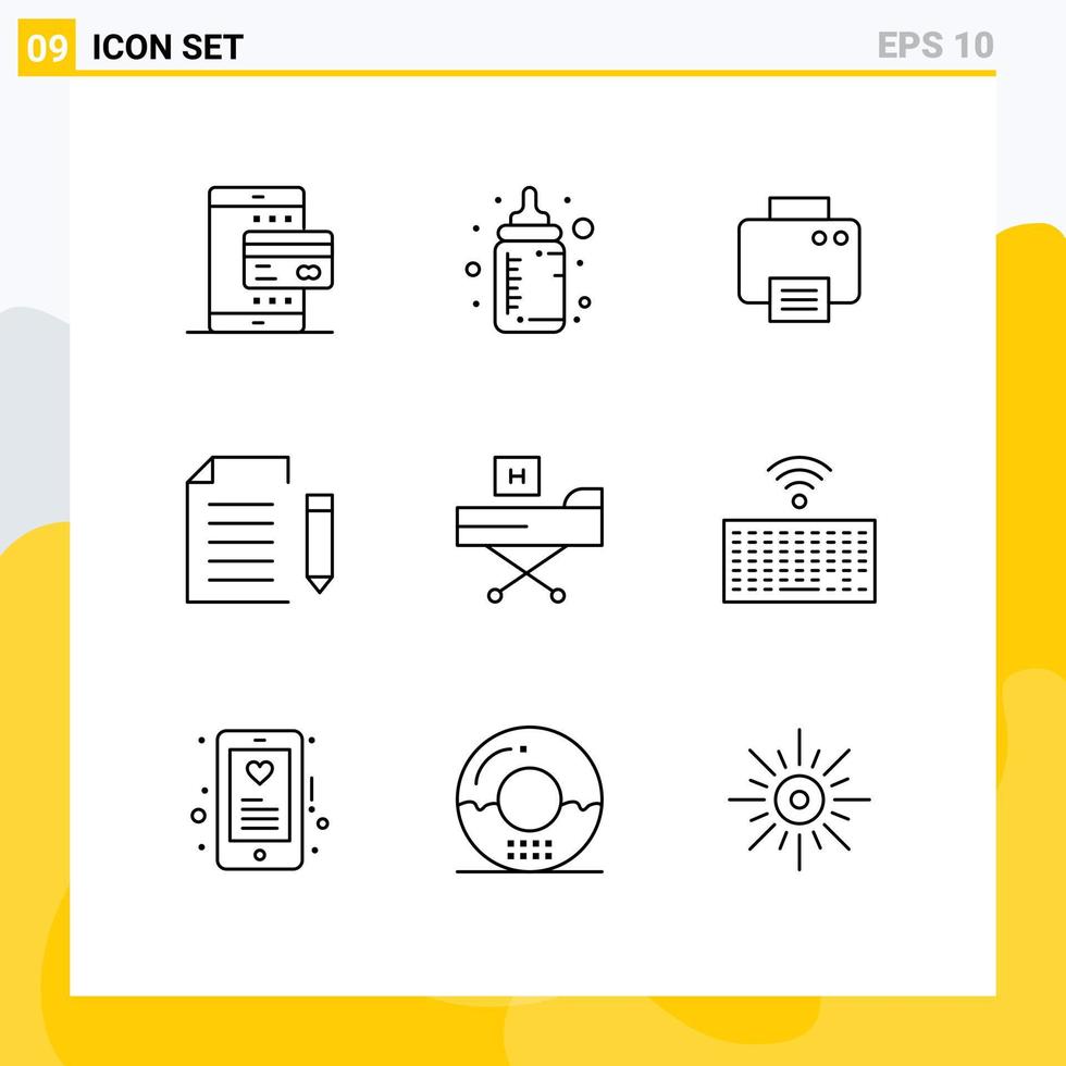 Modern Set of 9 Outlines Pictograph of page extension drink document machine Editable Vector Design Elements