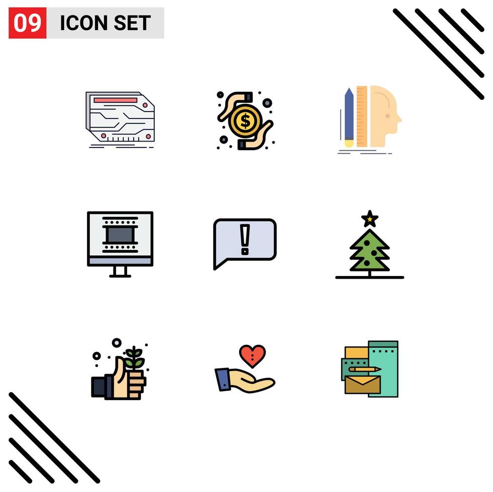 Set of 9 Modern UI Icons Symbols Signs for chat photo frame research digital photo frame size Editable Vector Design Elements