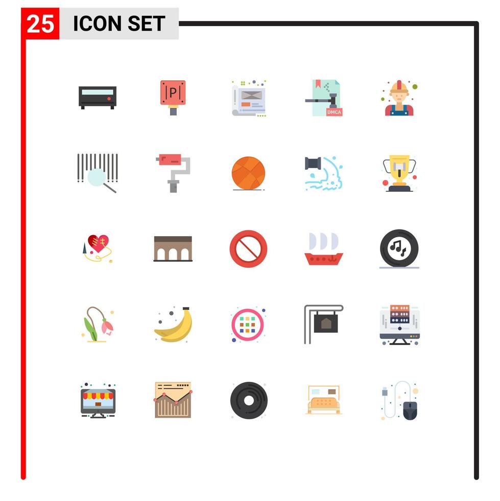 Mobile Interface Flat Color Set of 25 Pictograms of carpenter dmca creative digital business Editable Vector Design Elements