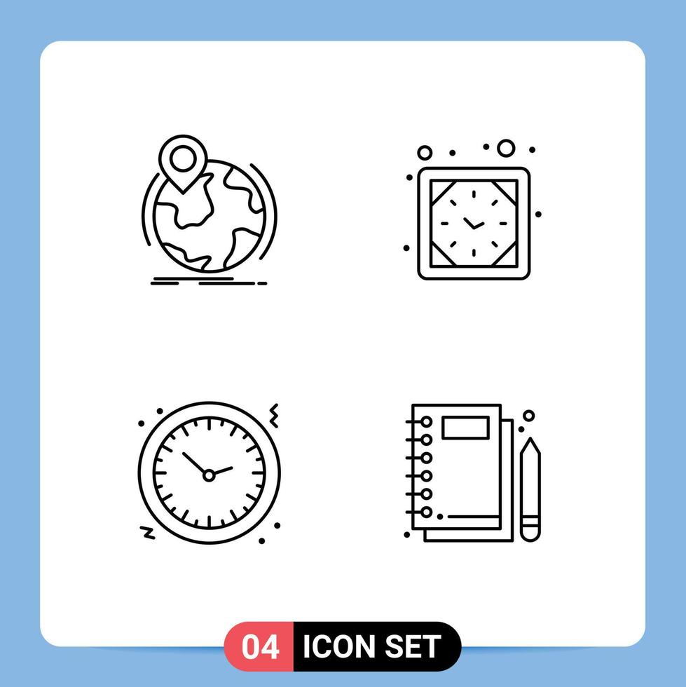 Editable Vector Line Pack of 4 Simple Filledline Flat Colors of location christmas pin timer holiday Editable Vector Design Elements