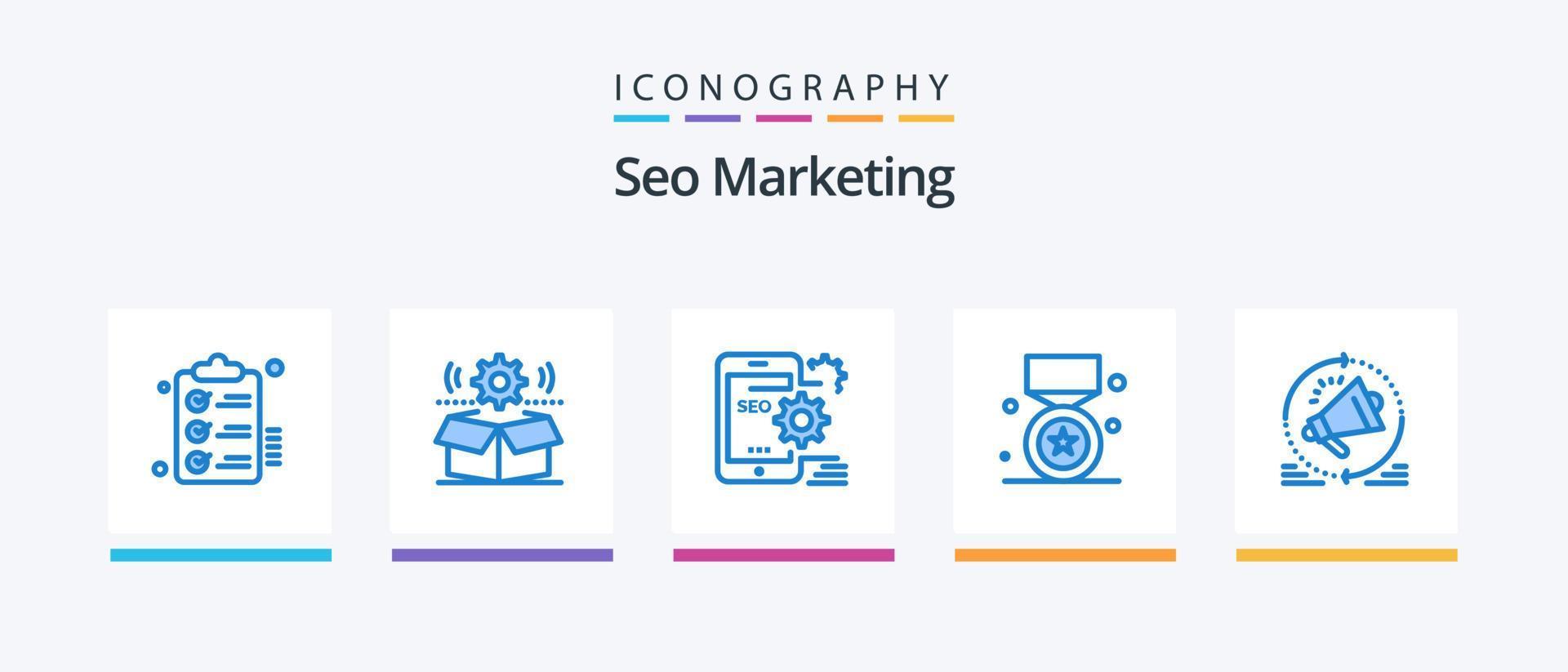 Seo Marketing Blue 5 Icon Pack Including prize. award. gear. configuration. optimize. Creative Icons Design vector