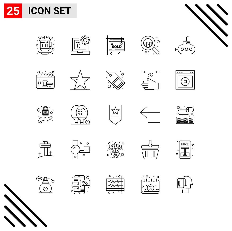 Universal Icon Symbols Group of 25 Modern Lines of submarine graph development business real estate Editable Vector Design Elements