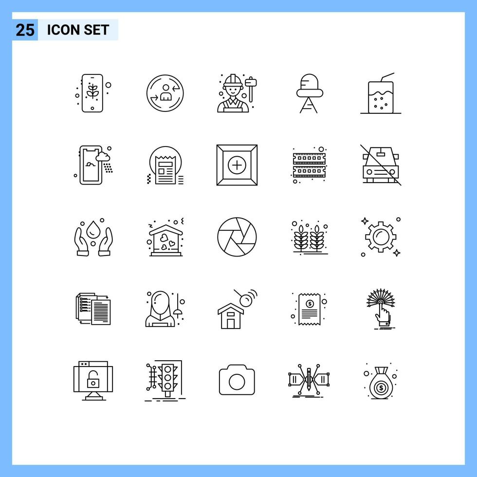 25 Line concept for Websites Mobile and Apps soda cocktail employee light diode Editable Vector Design Elements