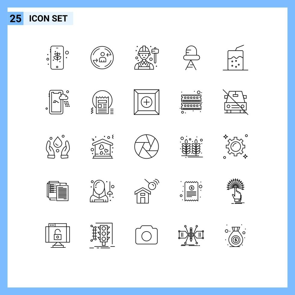 Concepto de 25 líneas para sitios web móviles y aplicaciones Cóctel de soda Elementos de diseño vectorial editables de diodo de luz para empleados vector
