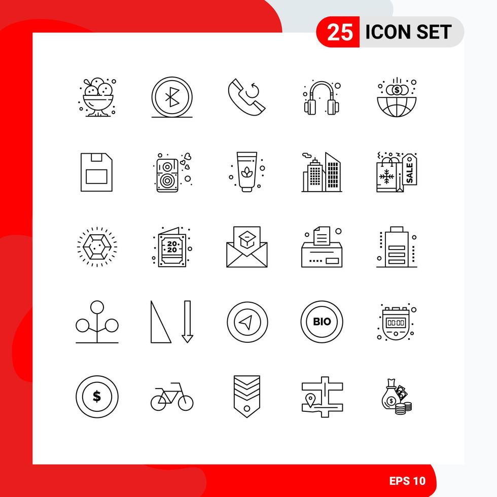 25 Universal Lines Set for Web and Mobile Applications finance headset network headphones callback Editable Vector Design Elements